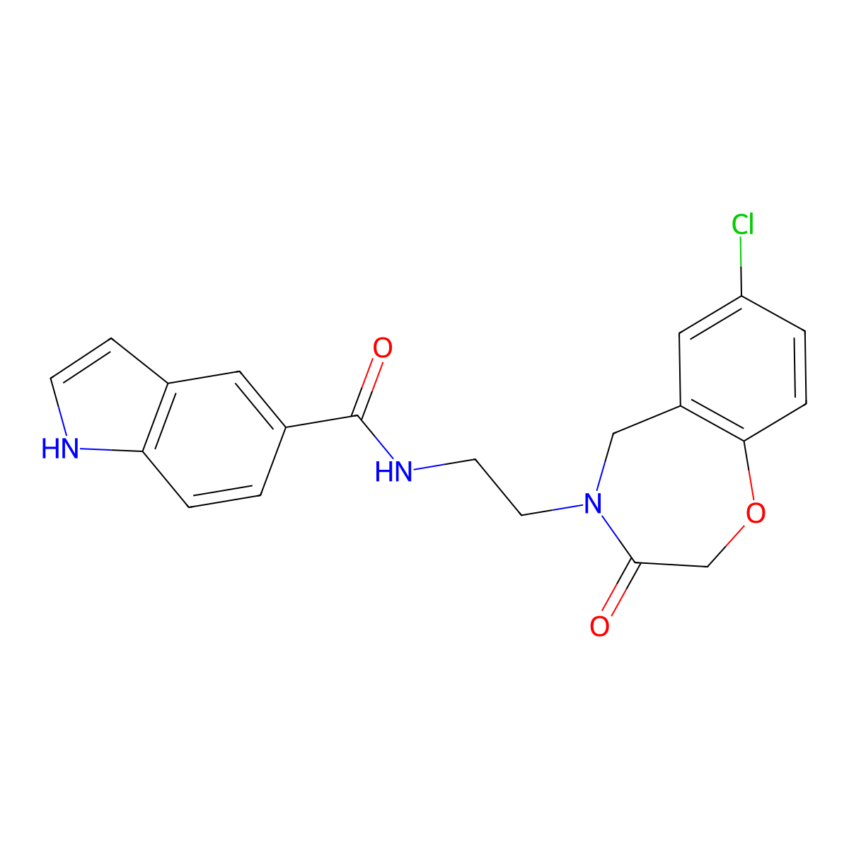 N-(2-(7-chloro-3-oxo-2,3-dihydrobenzo[f][1,4]oxazepin-4(5H)-yl)ethyl)-1H-indole-5-carboxamide molecular structure, CAS 1903158-39-3