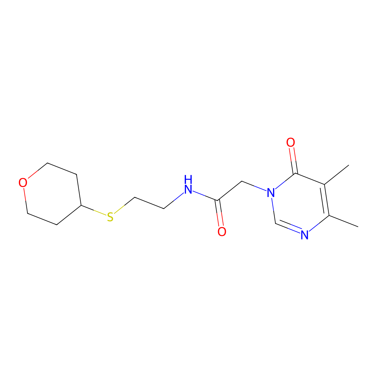 2-(4,5-dimethyl-6-oxo-1,6-dihydropyrimidin-1-yl)-N-[2-(oxan-4-ylsulfanyl)ethyl]acetamide molecular structure, CAS 1903161-19-2