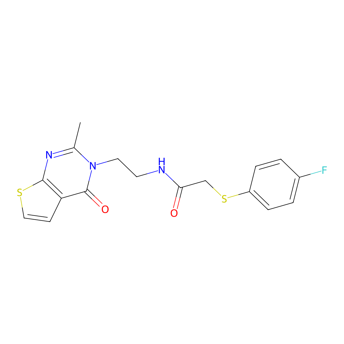 2-((4-fluorophenyl)thio)-N-(2-(2-methyl-4-oxothieno[2,3-d]pyrimidin-3(4H)-yl)ethyl)acetamide molecular structure, CAS 1903163-96-1