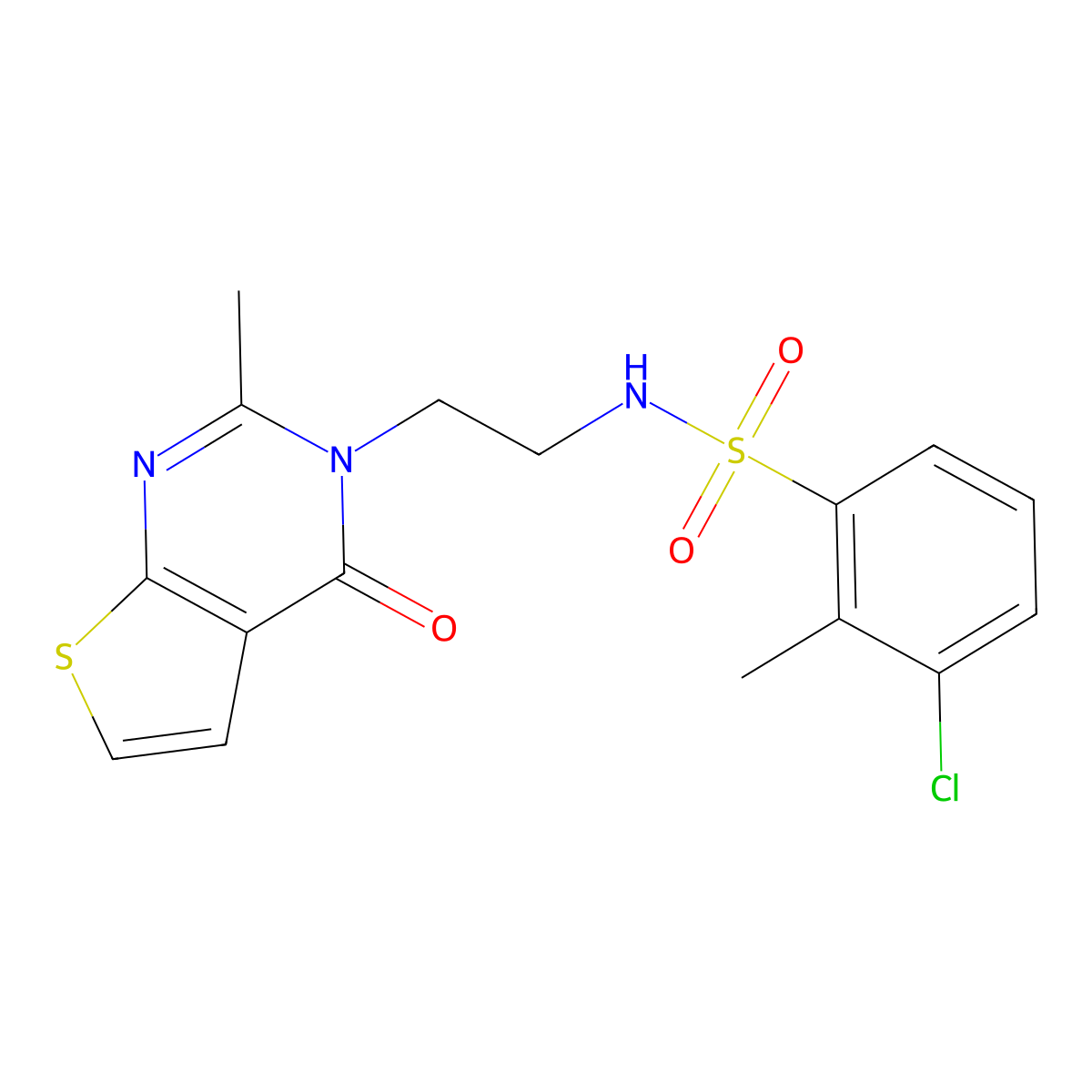 3-chloro-2-methyl-N-(2-(2-methyl-4-oxothieno[2,3-d]pyrimidin-3(4H)-yl)ethyl)benzenesulfonamide molecular structure, CAS 1903164-60-2