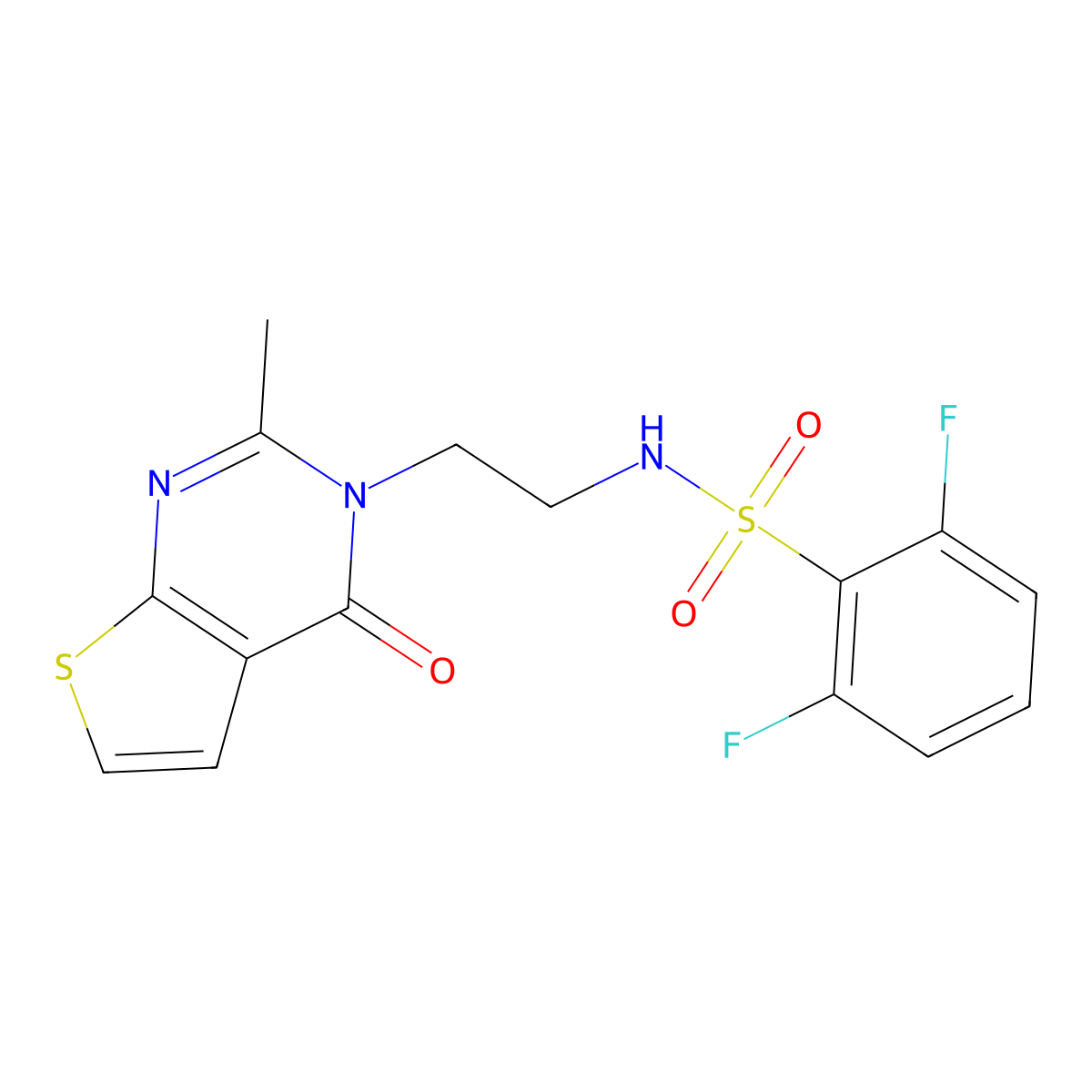 2,6-difluoro-N-(2-(2-methyl-4-oxothieno[2,3-d]pyrimidin-3(4H)-yl)ethyl)benzenesulfonamide molecular structure, CAS 1903164-67-9