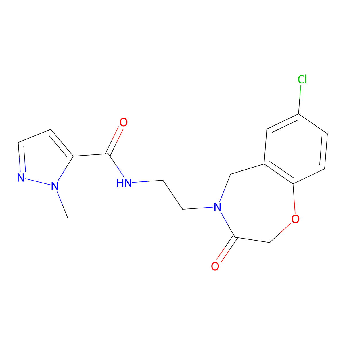 N-(2-(7-chloro-3-oxo-2,3-dihydrobenzo[f][1,4]oxazepin-4(5H)-yl)ethyl)-1-methyl-1H-pyrazole-5-carboxamide molecular structure, CAS 1903165-50-3