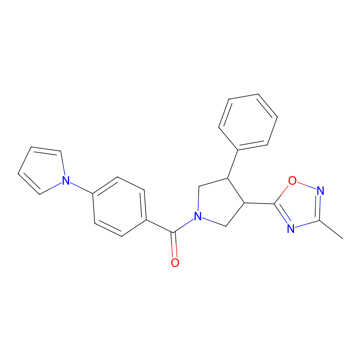 (4-(1H-pyrrol-1-yl)phenyl)(3-(3-methyl-1,2,4-oxadiazol-5-yl)-4-phenylpyrrolidin-1-yl)methanone molecular structure, CAS 1903165-91-2
