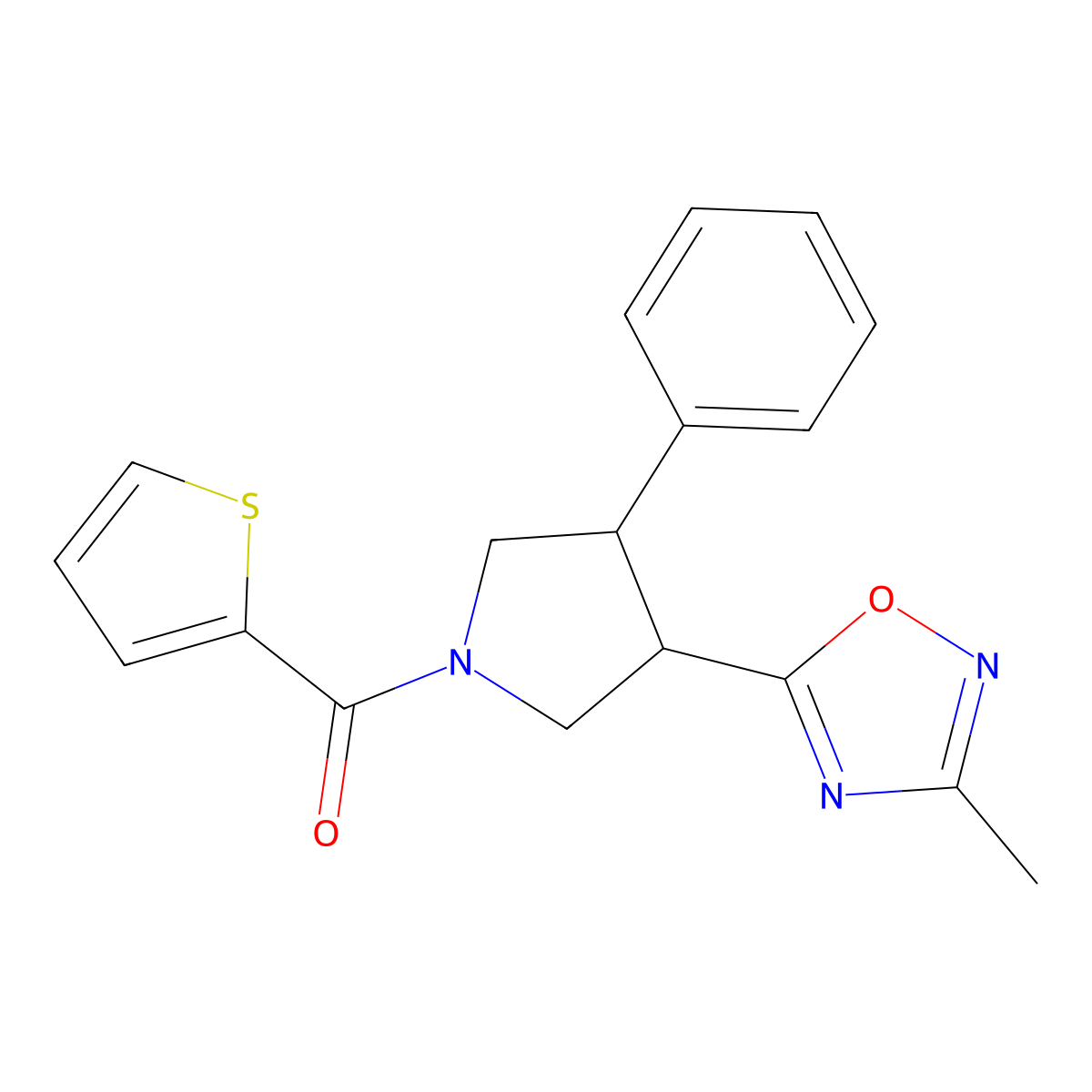(3-(3-Methyl-1,2,4-oxadiazol-5-yl)-4-phenylpyrrolidin-1-yl)(thiophen-2-yl)methanone molecular structure, CAS 1903166-01-7