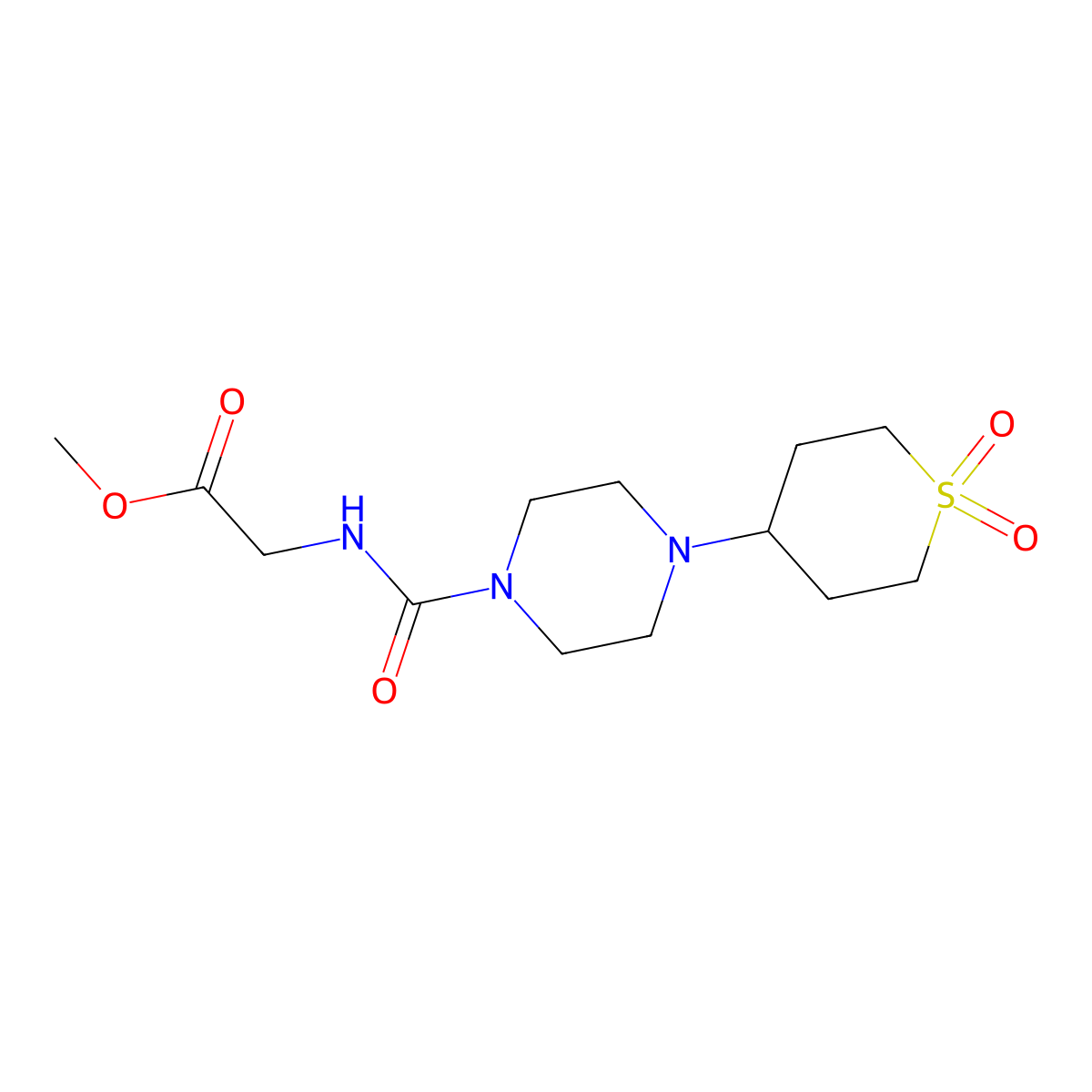 methyl 2-(4-(1,1-dioxidotetrahydro-2H-thiopyran-4-yl)piperazine-1-carboxamido)acetate molecular structure, CAS 1903166-20-0