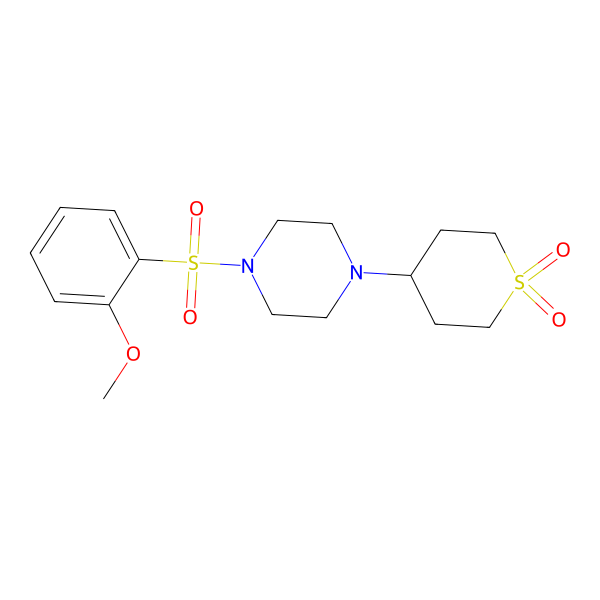 4-(4-((2-methoxyphenyl)sulfonyl)piperazin-1-yl)tetrahydro-2H-thiopyran 1,1-dioxide molecular structure, CAS 1903166-51-7