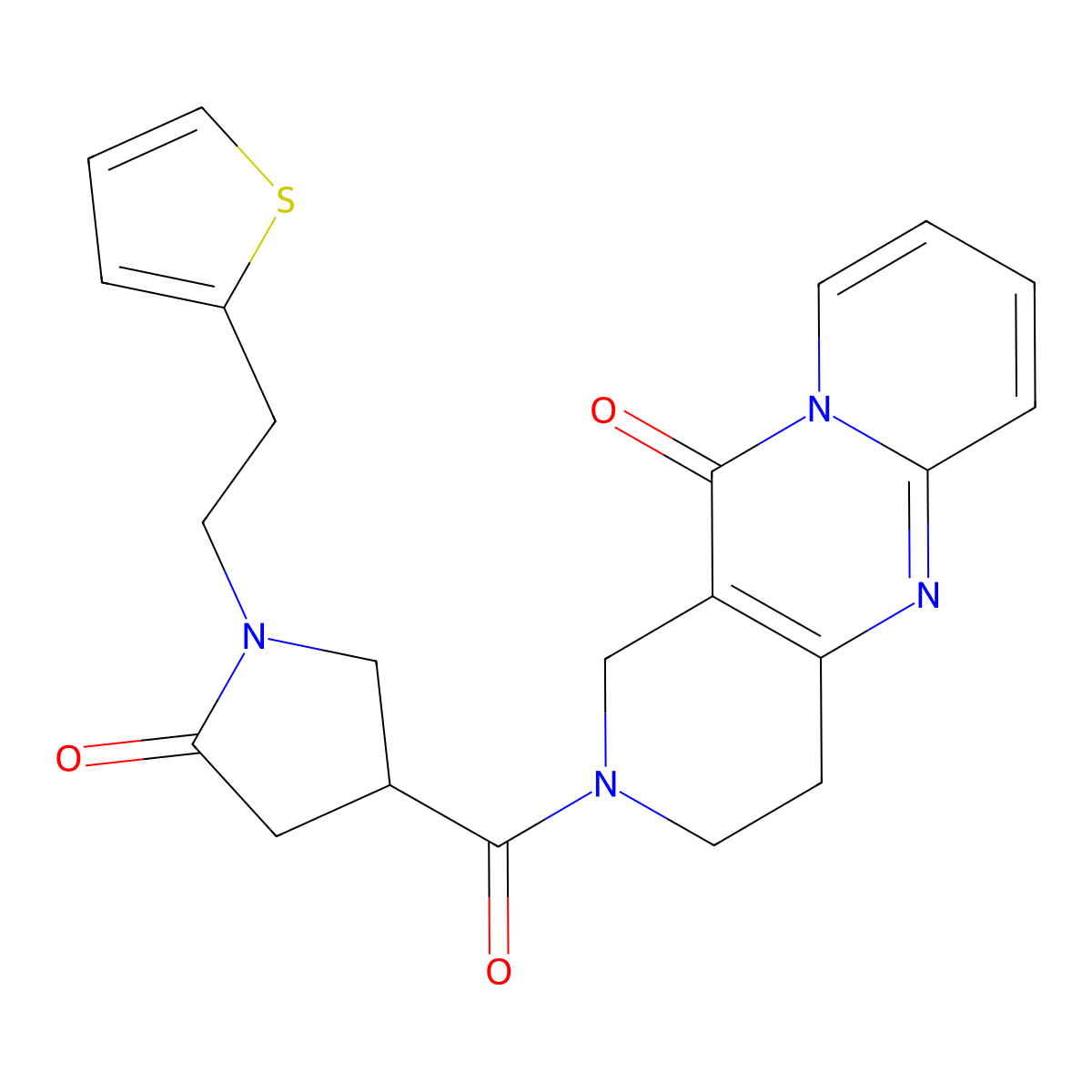 5-{5-Oxo-1-[2-(thiophen-2-yl)ethyl]pyrrolidine-3-carbonyl}-1,5,9-triazatricyclo[8.4.0.0^{3,8}]tetradeca-3(8),9,11,13-tetraen-2-one molecular structure, CAS 1903166-69-7