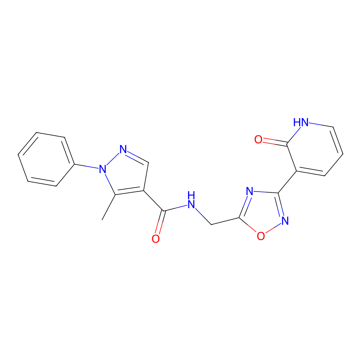5-methyl-N-((3-(2-oxo-1,2-dihydropyridin-3-yl)-1,2,4-oxadiazol-5-yl)methyl)-1-phenyl-1H-pyrazole-4-carboxamide molecular structure, CAS 1903167-16-7
