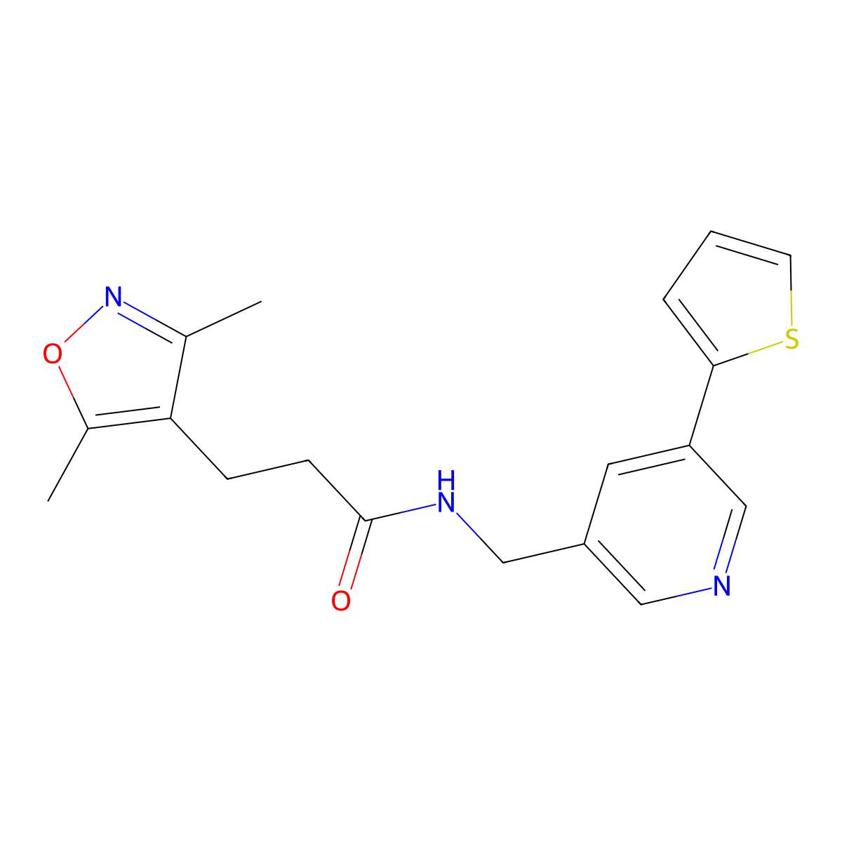 3-(3,5-dimethylisoxazol-4-yl)-N-((5-(thiophen-2-yl)pyridin-3-yl)methyl)propanamide molecular structure, CAS 1903167-20-3