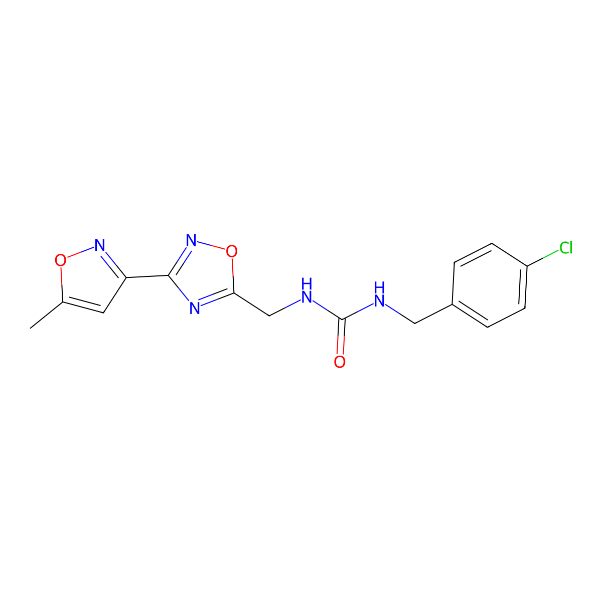 1-(4-Chlorobenzyl)-3-((3-(5-methylisoxazol-3-yl)-1,2,4-oxadiazol-5-yl)methyl)urea molecular structure, CAS 1903167-32-7