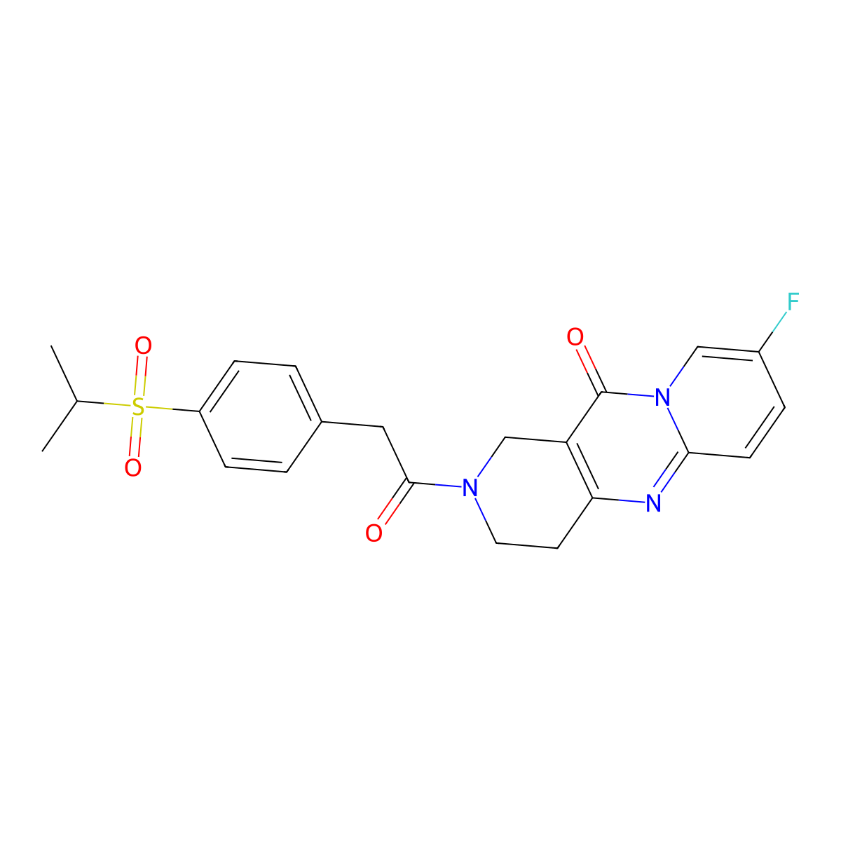 8-fluoro-2-(2-(4-(isopropylsulfonyl)phenyl)acetyl)-3,4-dihydro-1H-dipyrido[1,2-a:4',3'-d]pyrimidin-11(2H)-one molecular structure, CAS 1903167-61-2