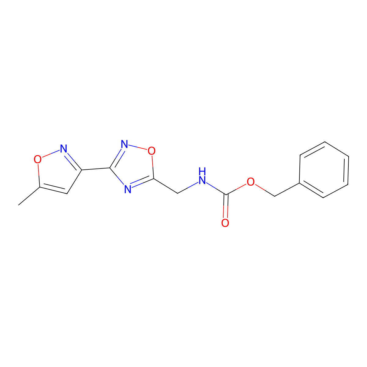 Benzyl ((3-(5-methylisoxazol-3-yl)-1,2,4-oxadiazol-5-yl)methyl)carbamate molecular structure, CAS 1903168-36-4