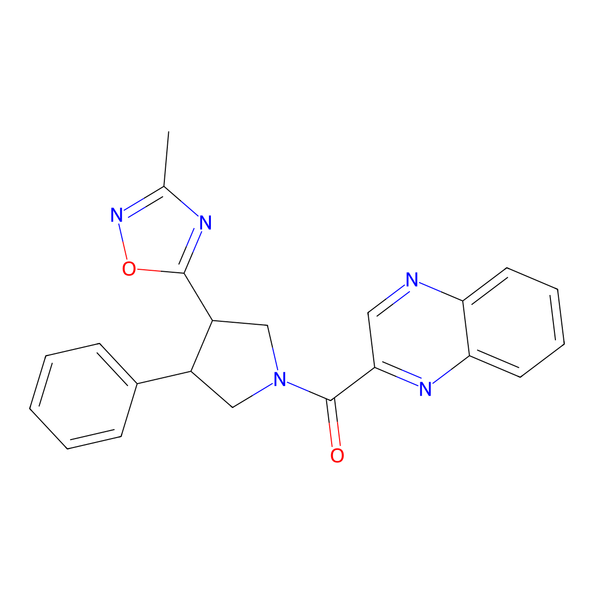 (3-(3-Methyl-1,2,4-oxadiazol-5-yl)-4-phenylpyrrolidin-1-yl)(quinoxalin-2-yl)methanone molecular structure, CAS 1903169-87-8