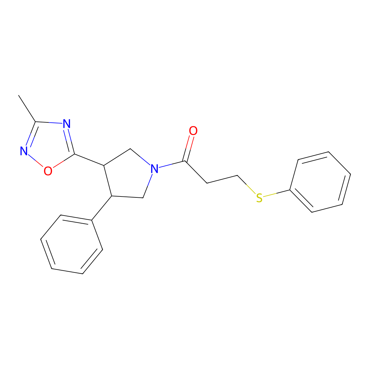 1-(3-(3-Methyl-1,2,4-oxadiazol-5-yl)-4-phenylpyrrolidin-1-yl)-3-(phenylthio)propan-1-one molecular structure, CAS 1903169-96-9