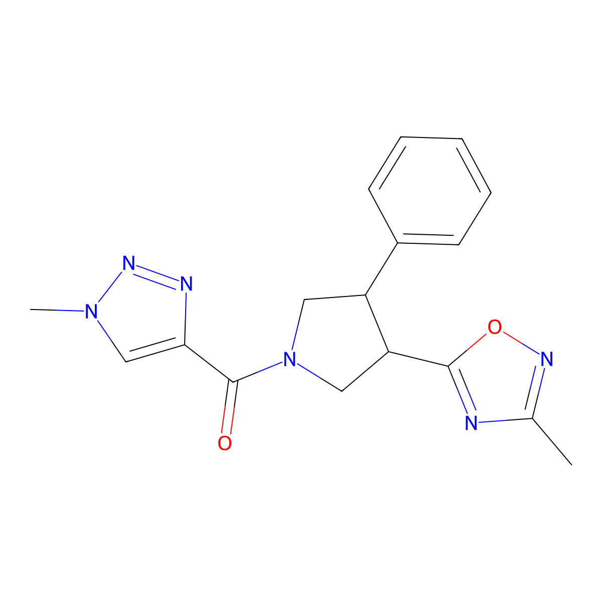 (3-(3-methyl-1,2,4-oxadiazol-5-yl)-4-phenylpyrrolidin-1-yl)(1-methyl-1H-1,2,3-triazol-4-yl)methanone molecular structure, CAS 1903170-03-5