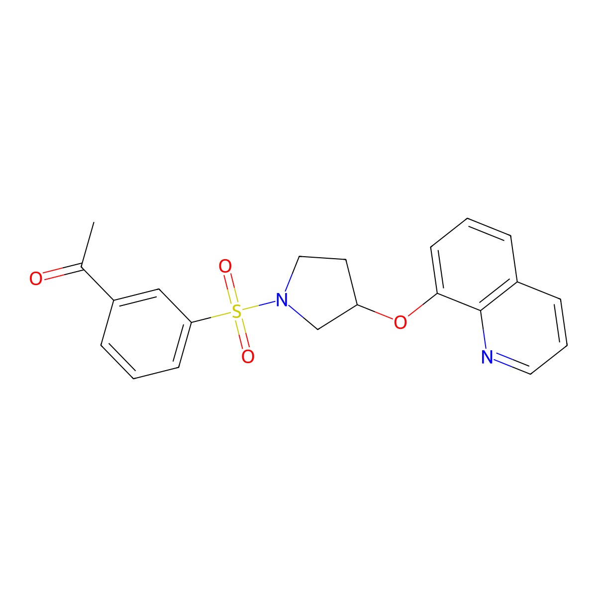 1-(3-((3-(Quinolin-8-yloxy)pyrrolidin-1-yl)sulfonyl)phenyl)ethanone molecular structure, CAS 1903172-31-5