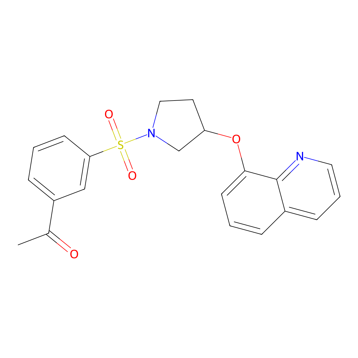 1-(3-((3-(Quinolin-8-yloxy)pyrrolidin-1-yl)sulfonyl)phenyl)ethanone molecular structure, CAS 1903172-31-5