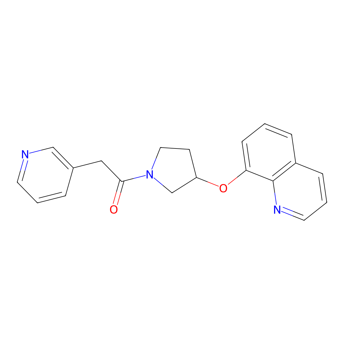 2-(Pyridin-3-yl)-1-(3-(quinolin-8-yloxy)pyrrolidin-1-yl)ethanone molecular structure, CAS 1903175-04-1
