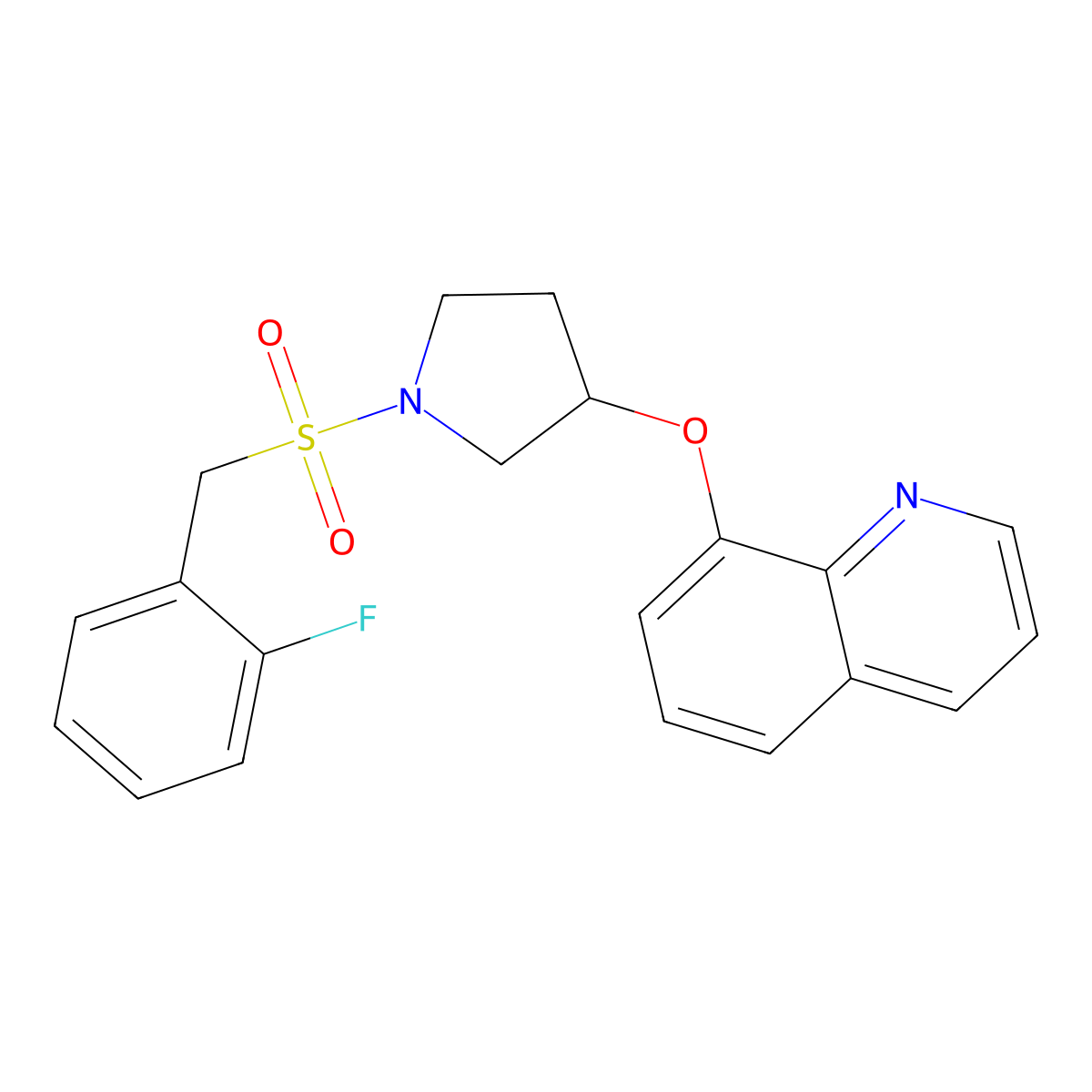 8-((1-((2-Fluorobenzyl)sulfonyl)pyrrolidin-3-yl)oxy)quinoline molecular structure, CAS 1903175-31-4