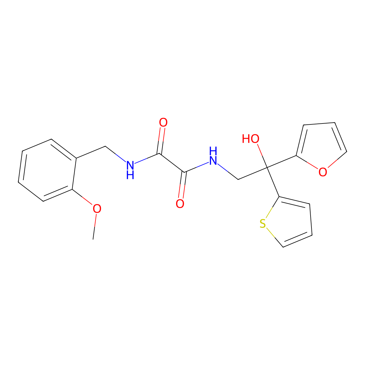 N-[2-(furan-2-yl)-2-hydroxy-2-(thiophen-2-yl)ethyl]-N'-[(2-methoxyphenyl)methyl]ethanediamide molecular structure, CAS 1903178-17-5