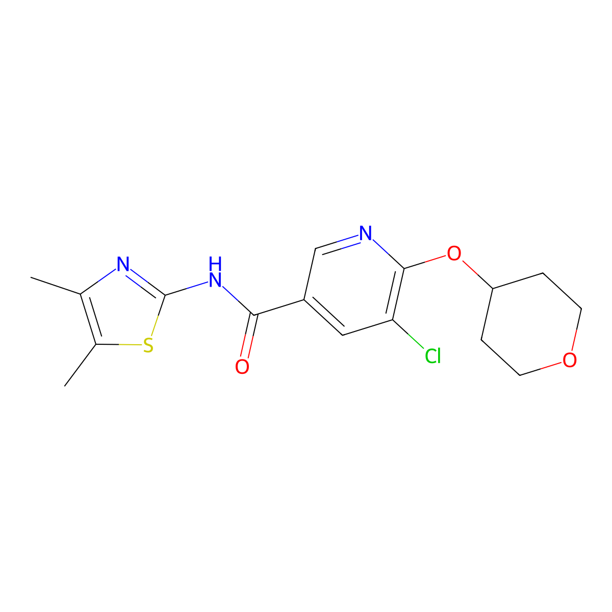 5-chloro-N-(4,5-dimethylthiazol-2-yl)-6-((tetrahydro-2H-pyran-4-yl)oxy)nicotinamide molecular structure, CAS 1903184-05-3