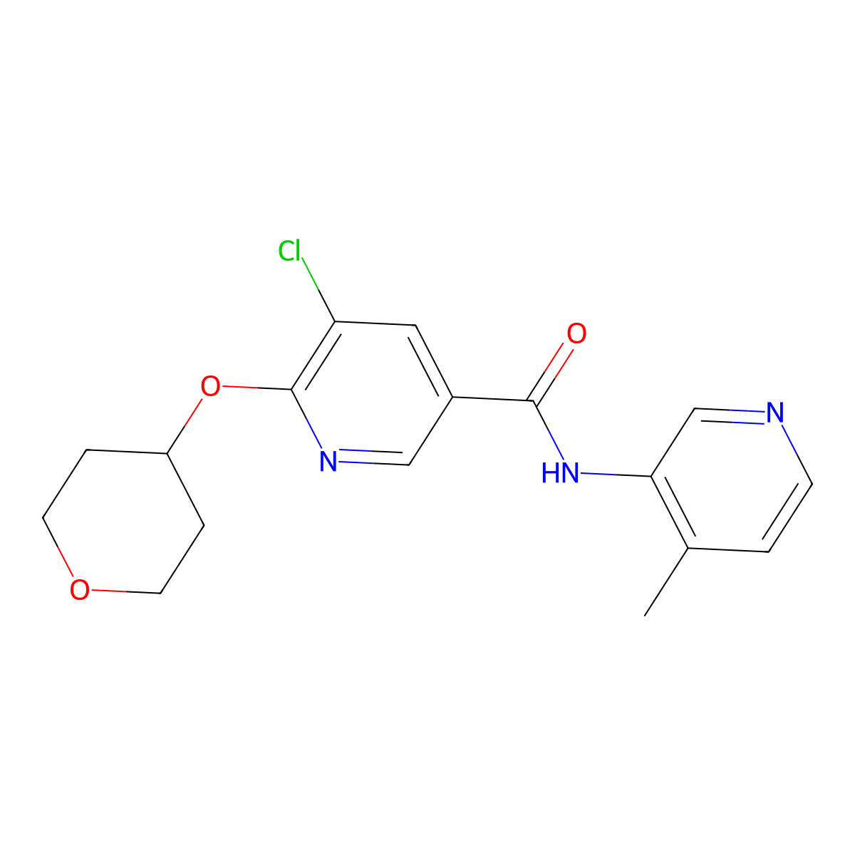 5-chloro-N-(4-methylpyridin-3-yl)-6-(oxan-4-yloxy)pyridine-3-carboxamide molecular structure, CAS 1903184-23-5