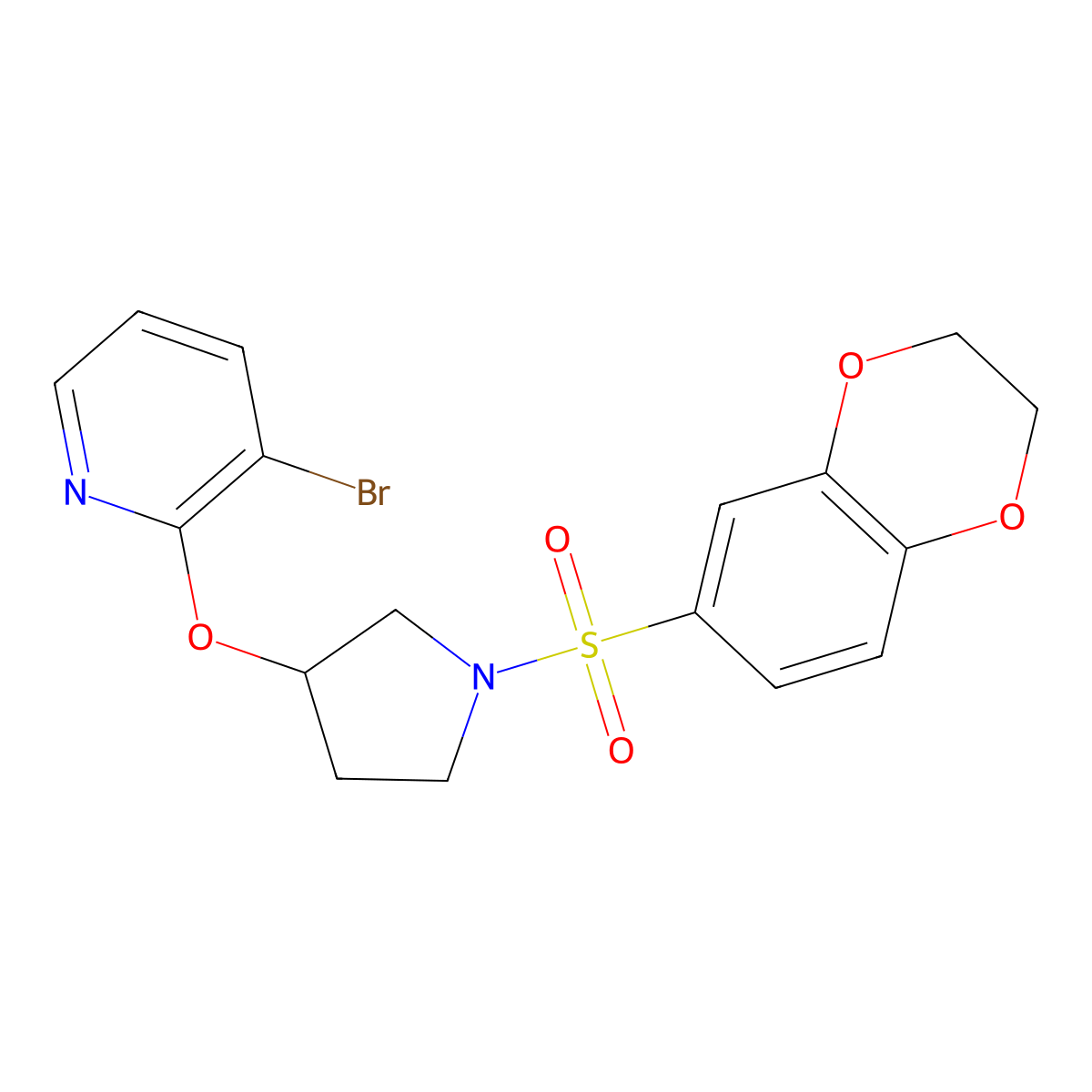 3-Bromo-2-((1-((2,3-dihydrobenzo[b][1,4]dioxin-6-yl)sulfonyl)pyrrolidin-3-yl)oxy)pyridine molecular structure, CAS 1903195-49-2