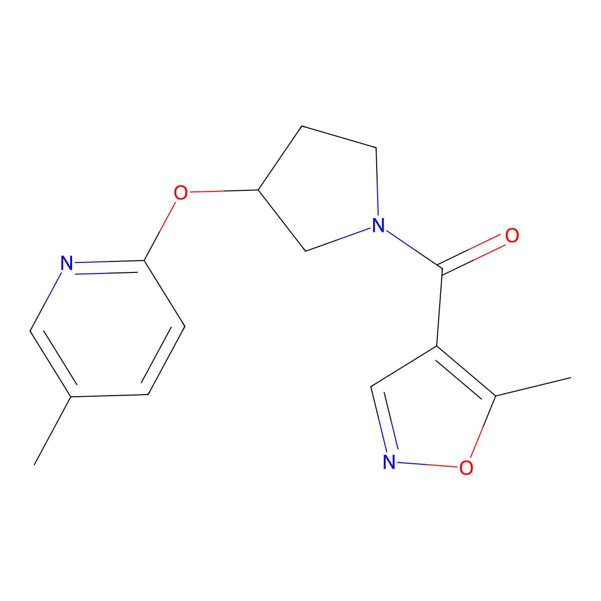(5-Methylisoxazol-4-yl)(3-((5-methylpyridin-2-yl)oxy)pyrrolidin-1-yl)methanone molecular structure, CAS 1903196-57-5