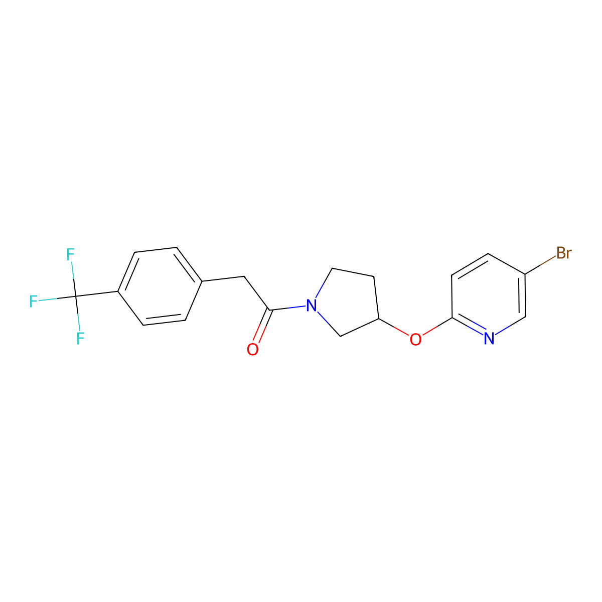 1-(3-((5-Bromopyridin-2-yl)oxy)pyrrolidin-1-yl)-2-(4-(trifluoromethyl)phenyl)ethanone molecular structure, CAS 1903197-78-3