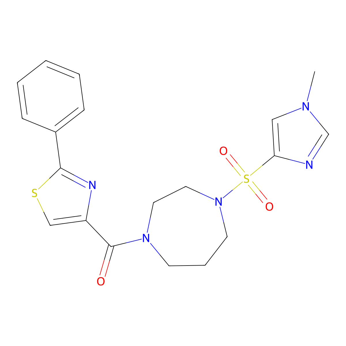 (4-((1-methyl-1H-imidazol-4-yl)sulfonyl)-1,4-diazepan-1-yl)(2-phenylthiazol-4-yl)methanone molecular structure, CAS 1903206-42-7
