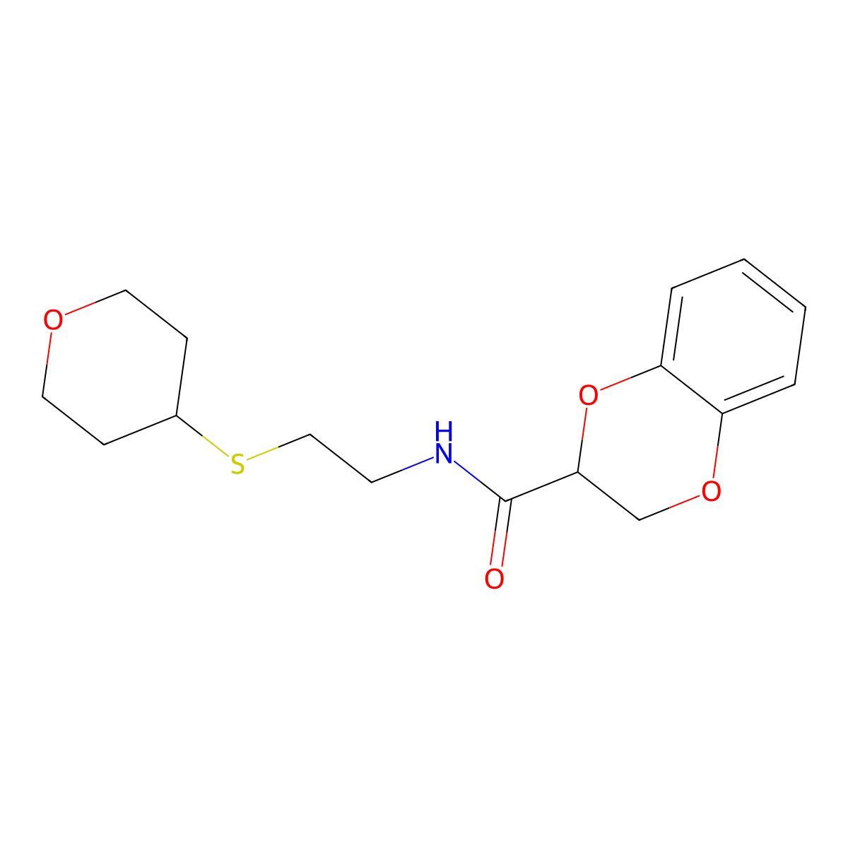N-[2-(oxan-4-ylsulfanyl)ethyl]-2,3-dihydro-1,4-benzodioxine-2-carboxamide molecular structure, CAS 1903213-76-2