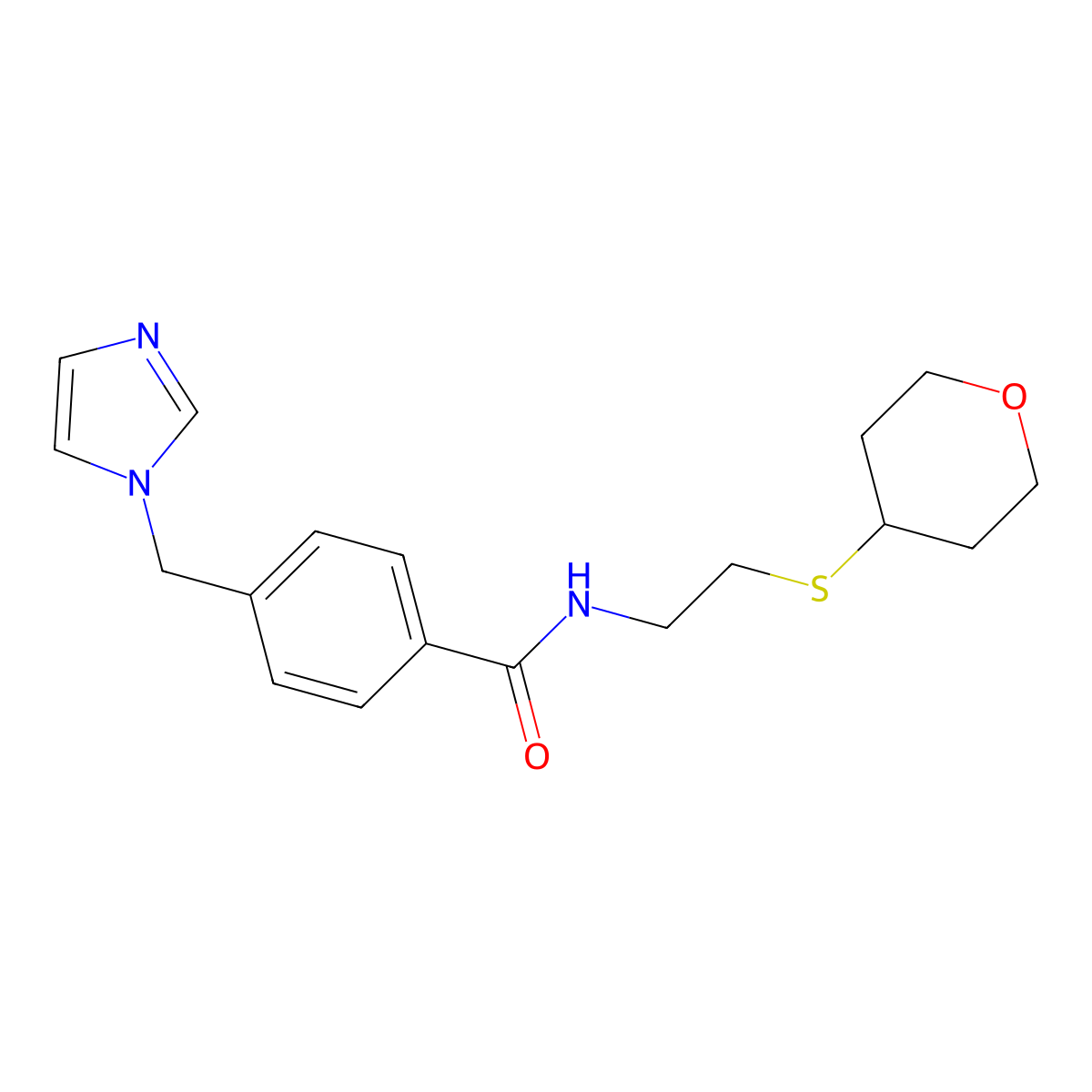4-[(1H-imidazol-1-yl)methyl]-N-[2-(oxan-4-ylsulfanyl)ethyl]benzamide molecular structure, CAS 1903214-64-1