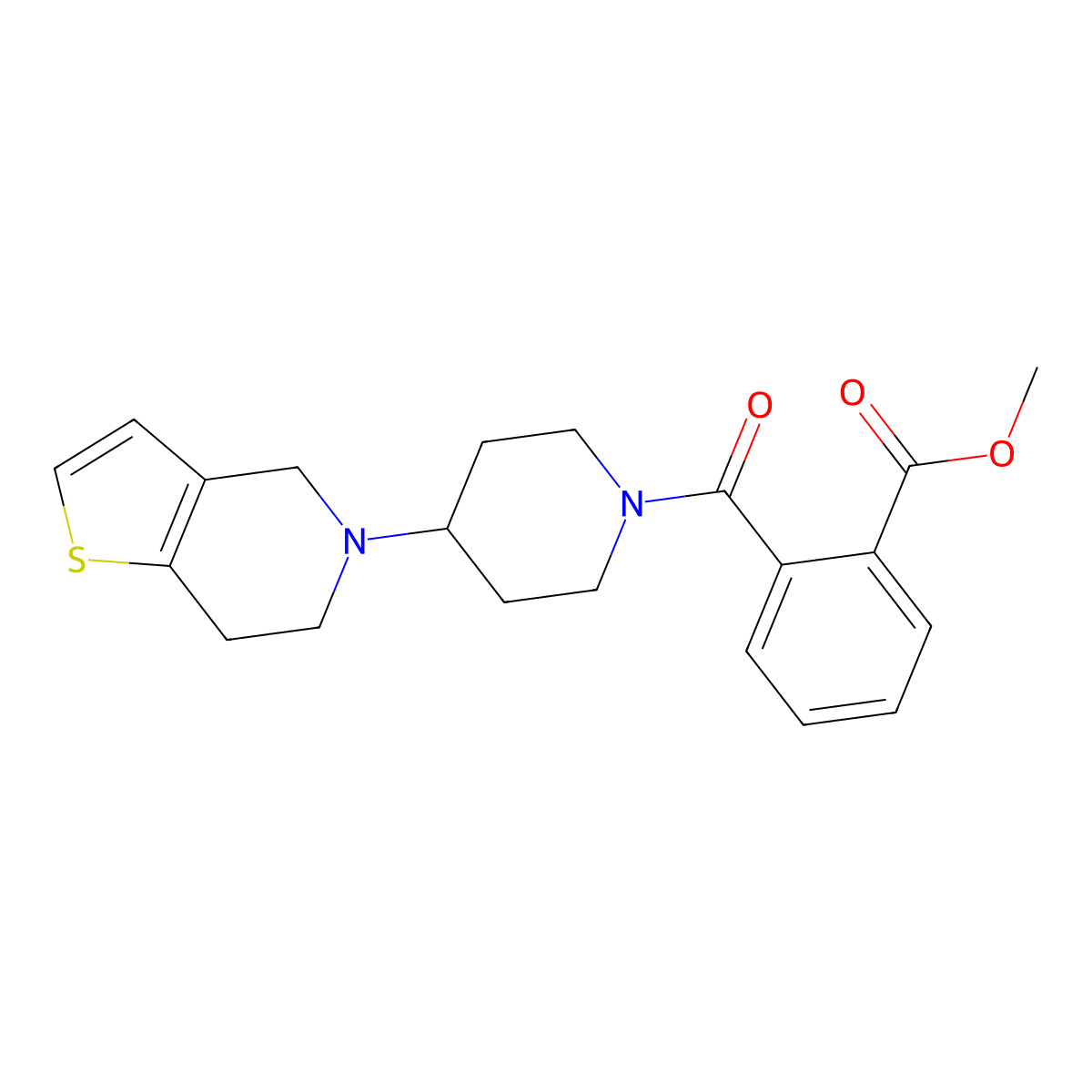 Methyl 2-(4-{4h,5h,6h,7h-thieno[3,2-c]pyridin-5-yl}piperidine-1-carbonyl)benzoate molecular structure, CAS 1903216-36-3