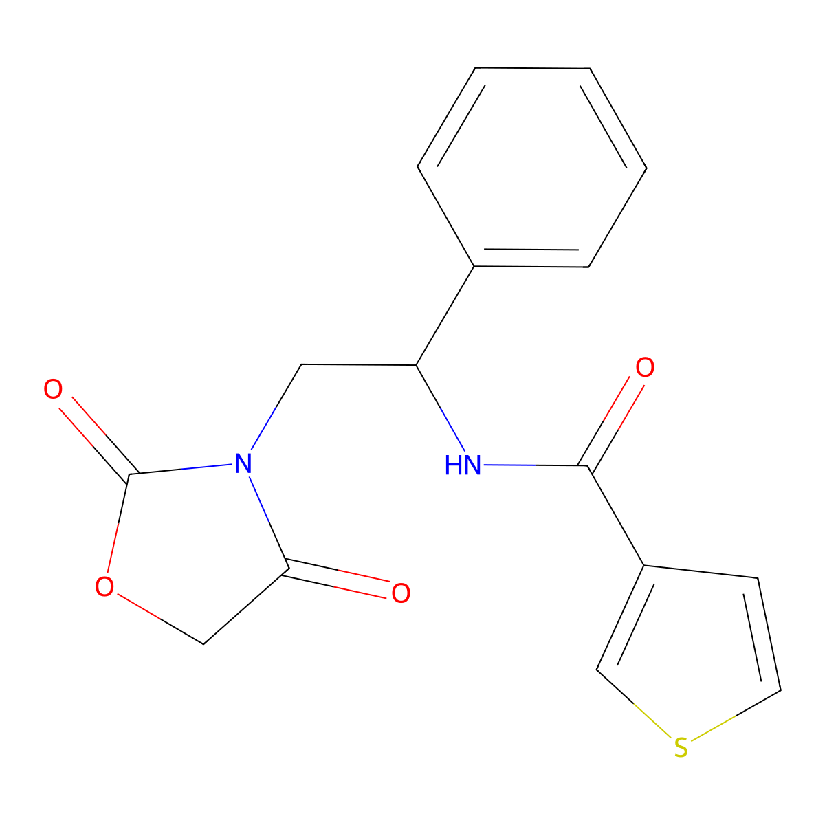 N-(2-(2,4-dioxooxazolidin-3-yl)-1-phenylethyl)thiophene-3-carboxamide molecular structure, CAS 1903217-55-9