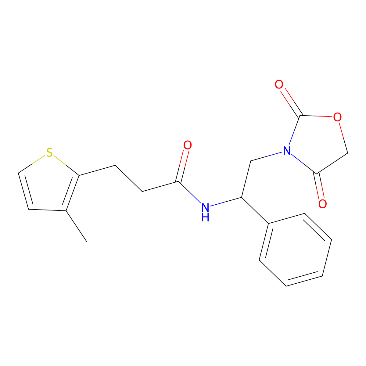 N-[2-(2,4-dioxo-1,3-oxazolidin-3-yl)-1-phenylethyl]-3-(3-methylthiophen-2-yl)propanamide molecular structure, CAS 1903218-28-9