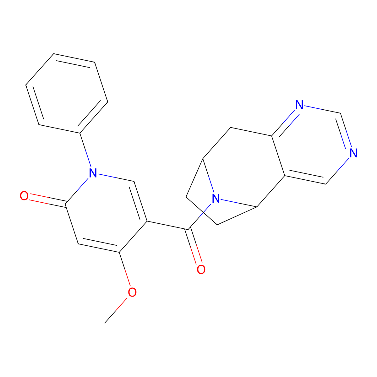 4-Methoxy-1-phenyl-5-{4,6,12-triazatricyclo[7.2.1.0^{2,7}]dodeca-2(7),3,5-triene-12-carbonyl}-1,2-dihydropyridin-2-one molecular structure, CAS 1903218-31-4
