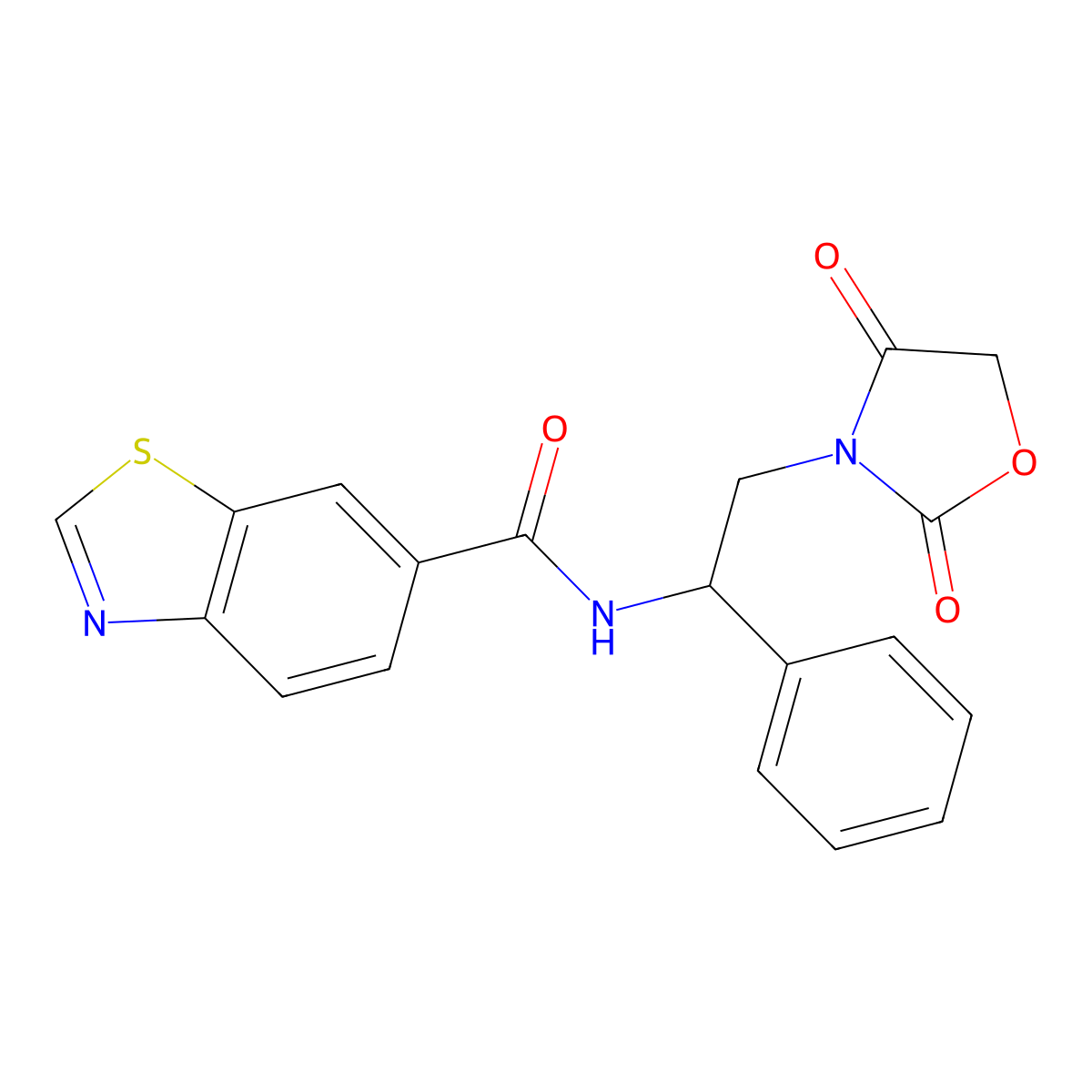 N-(2-(2,4-dioxooxazolidin-3-yl)-1-phenylethyl)benzo[d]thiazole-6-carboxamide molecular structure, CAS 1903219-02-2