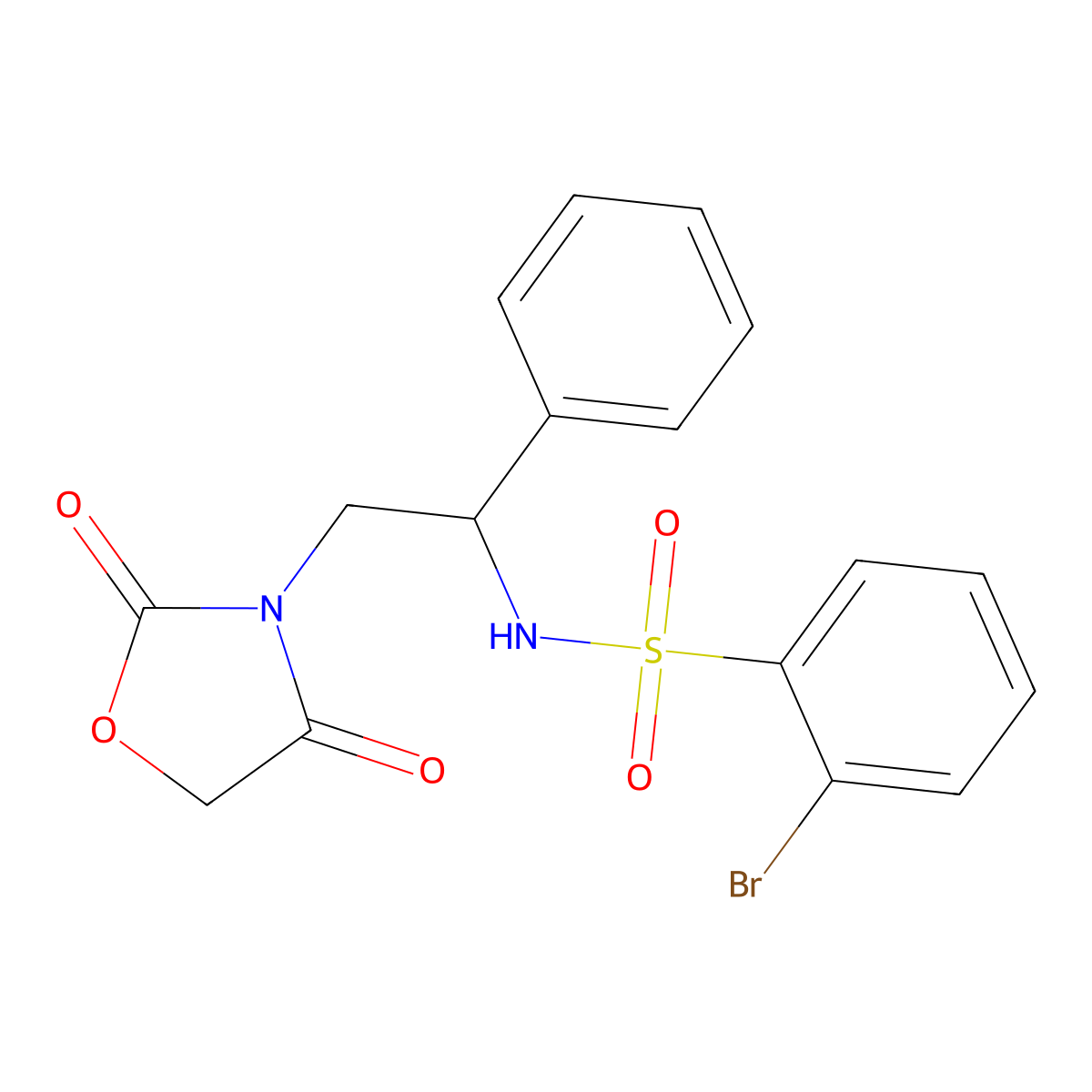 2-bromo-N-(2-(2,4-dioxooxazolidin-3-yl)-1-phenylethyl)benzenesulfonamide molecular structure, CAS 1903219-69-1