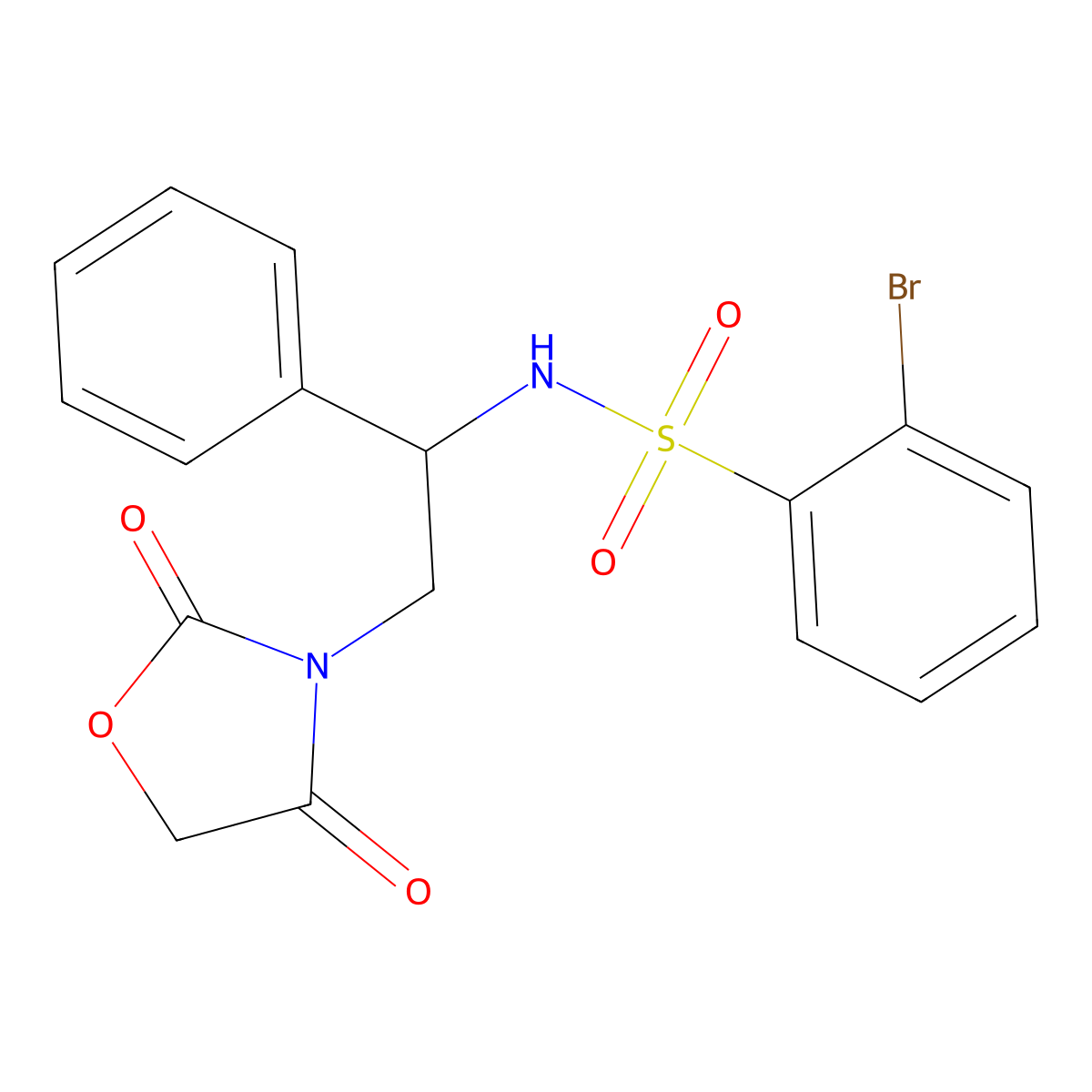 2-bromo-N-(2-(2,4-dioxooxazolidin-3-yl)-1-phenylethyl)benzenesulfonamide molecular structure, CAS 1903219-69-1