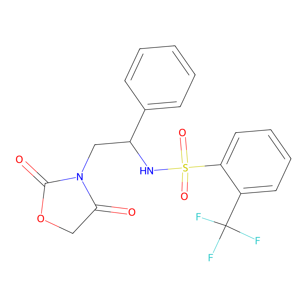 N-(2-(2,4-dioxooxazolidin-3-yl)-1-phenylethyl)-2-(trifluoromethyl)benzenesulfonamide molecular structure, CAS 1903219-99-7