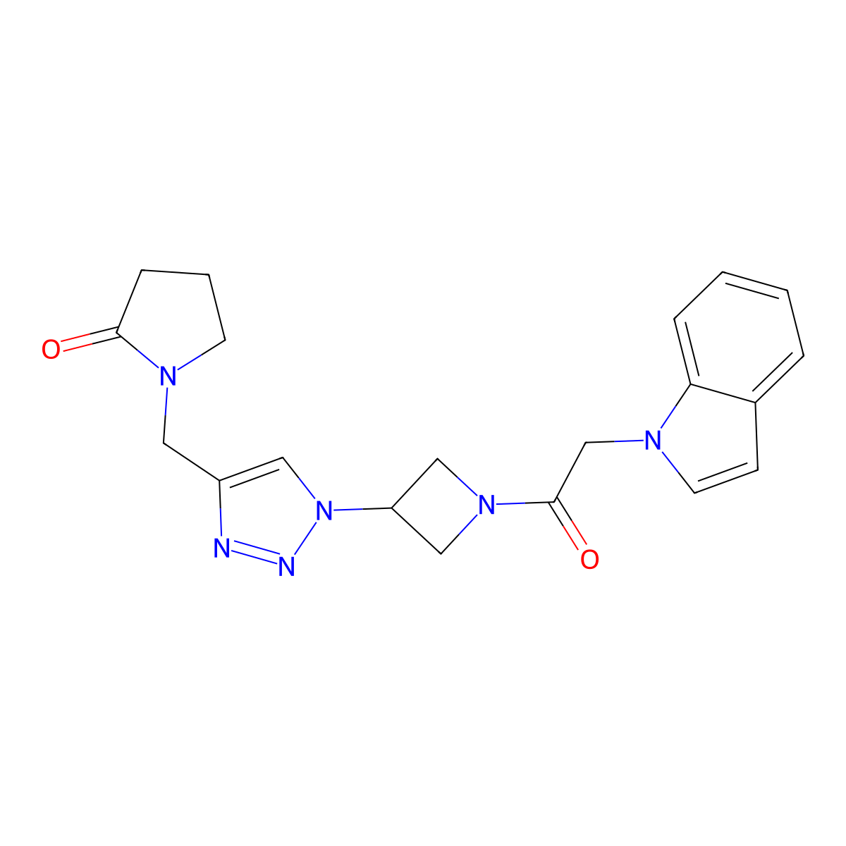 1-[(1-{1-[2-(1H-indol-1-yl)acetyl]azetidin-3-yl}-1H-1,2,3-triazol-4-yl)methyl]pyrrolidin-2-one molecular structure, CAS 1903221-24-8