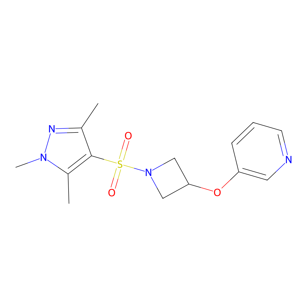3-((1-((1,3,5-trimethyl-1H-pyrazol-4-yl)sulfonyl)azetidin-3-yl)oxy)pyridine molecular structure, CAS 1903226-49-2