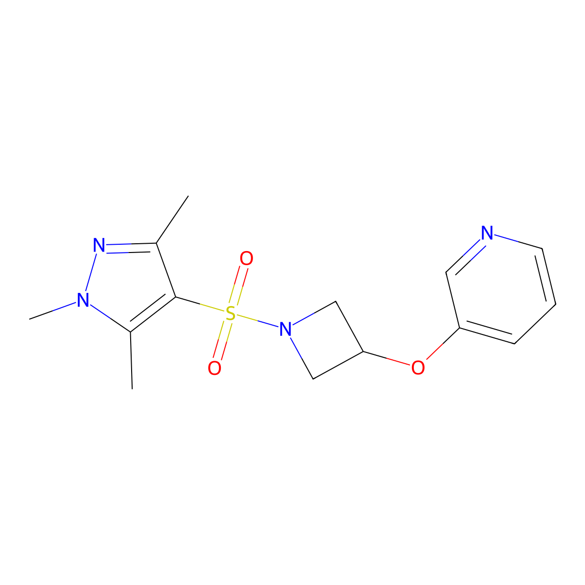 3-((1-((1,3,5-trimethyl-1H-pyrazol-4-yl)sulfonyl)azetidin-3-yl)oxy)pyridine molecular structure, CAS 1903226-49-2