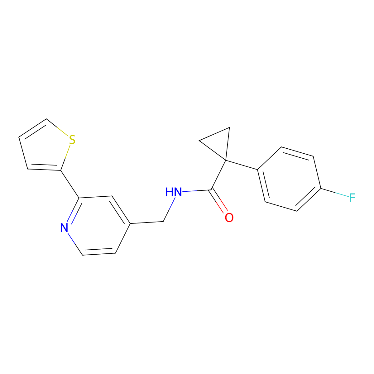 1-(4-fluorophenyl)-N-((2-(thiophen-2-yl)pyridin-4-yl)methyl)cyclopropanecarboxamide molecular structure, CAS 1903230-60-3