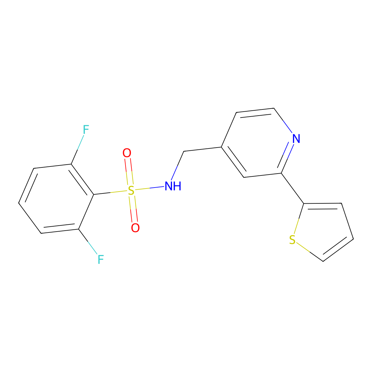2,6-difluoro-N-((2-(thiophen-2-yl)pyridin-4-yl)methyl)benzenesulfonamide molecular structure, CAS 1903230-87-4