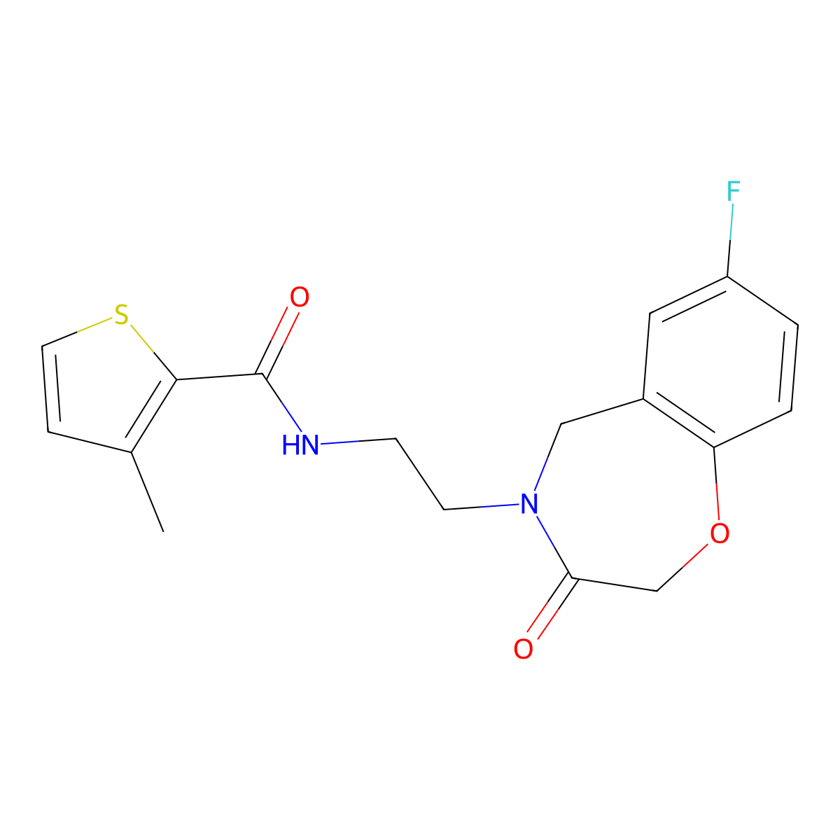 N-(2-(7-fluoro-3-oxo-2,3-dihydrobenzo[f][1,4]oxazepin-4(5H)-yl)ethyl)-3-methylthiophene-2-carboxamide molecular structure, CAS 1903236-48-5