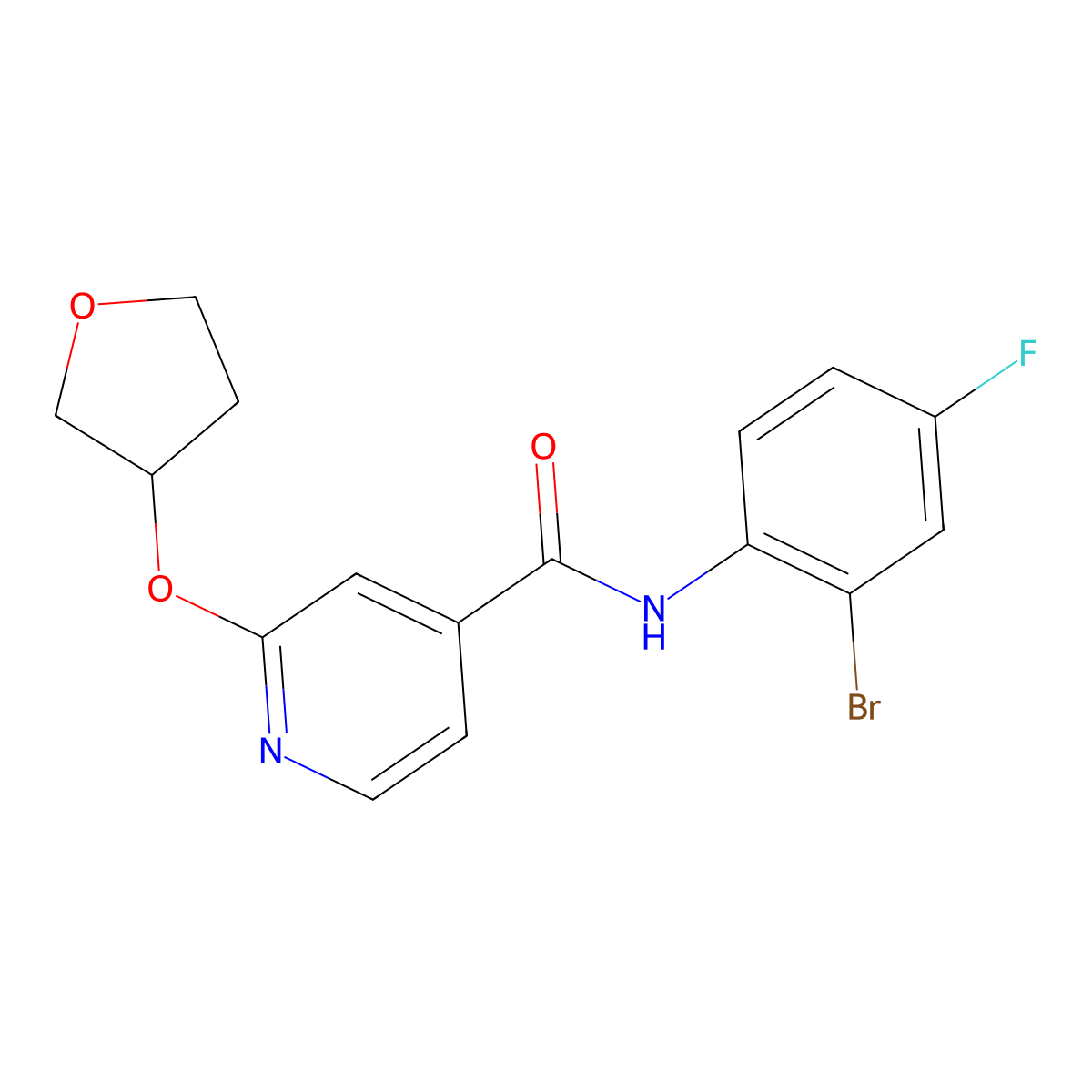 N-(2-bromo-4-fluorophenyl)-2-((tetrahydrofuran-3-yl)oxy)isonicotinamide molecular structure, CAS 1903236-72-5