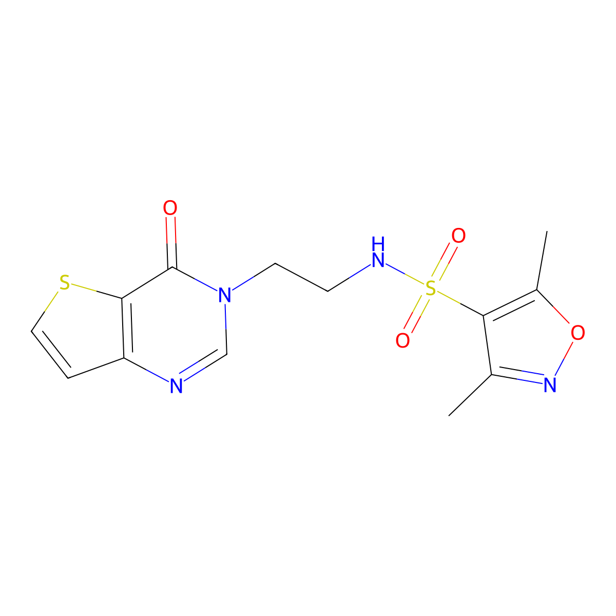 3,5-dimethyl-N-(2-(4-oxothieno[3,2-d]pyrimidin-3(4H)-yl)ethyl)isoxazole-4-sulfonamide molecular structure, CAS 1903236-98-5