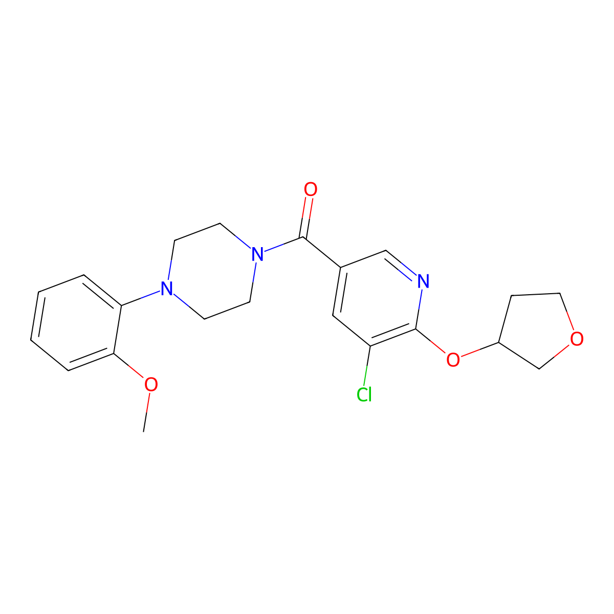 (5-Chloro-6-((tetrahydrofuran-3-yl)oxy)pyridin-3-yl)(4-(2-methoxyphenyl)piperazin-1-yl)methanone molecular structure, CAS 1903237-26-2