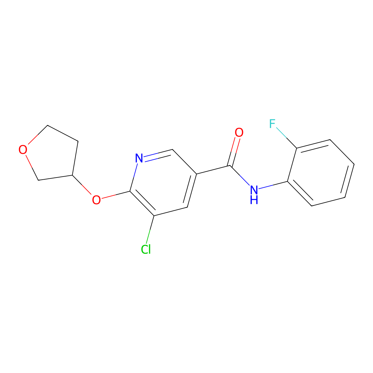 5-chloro-N-(2-fluorophenyl)-6-(oxolan-3-yloxy)pyridine-3-carboxamide molecular structure, CAS 1903237-65-9